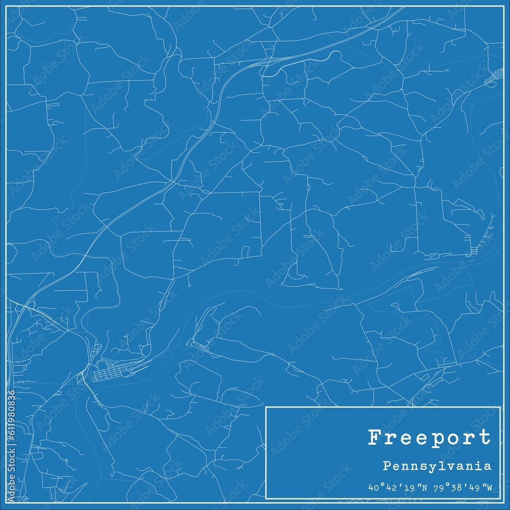 Blueprint US city map of Freeport, Pennsylvania.