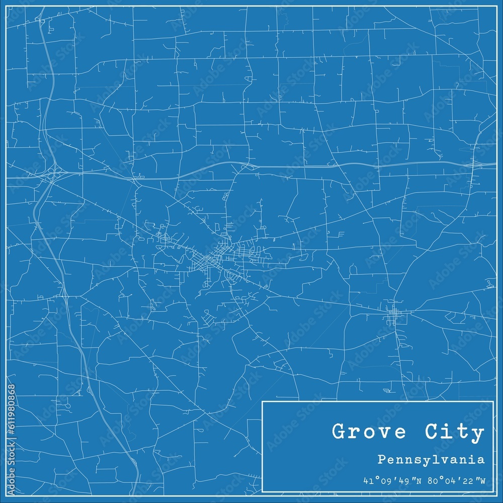 Blueprint US city map of Grove City, Pennsylvania.