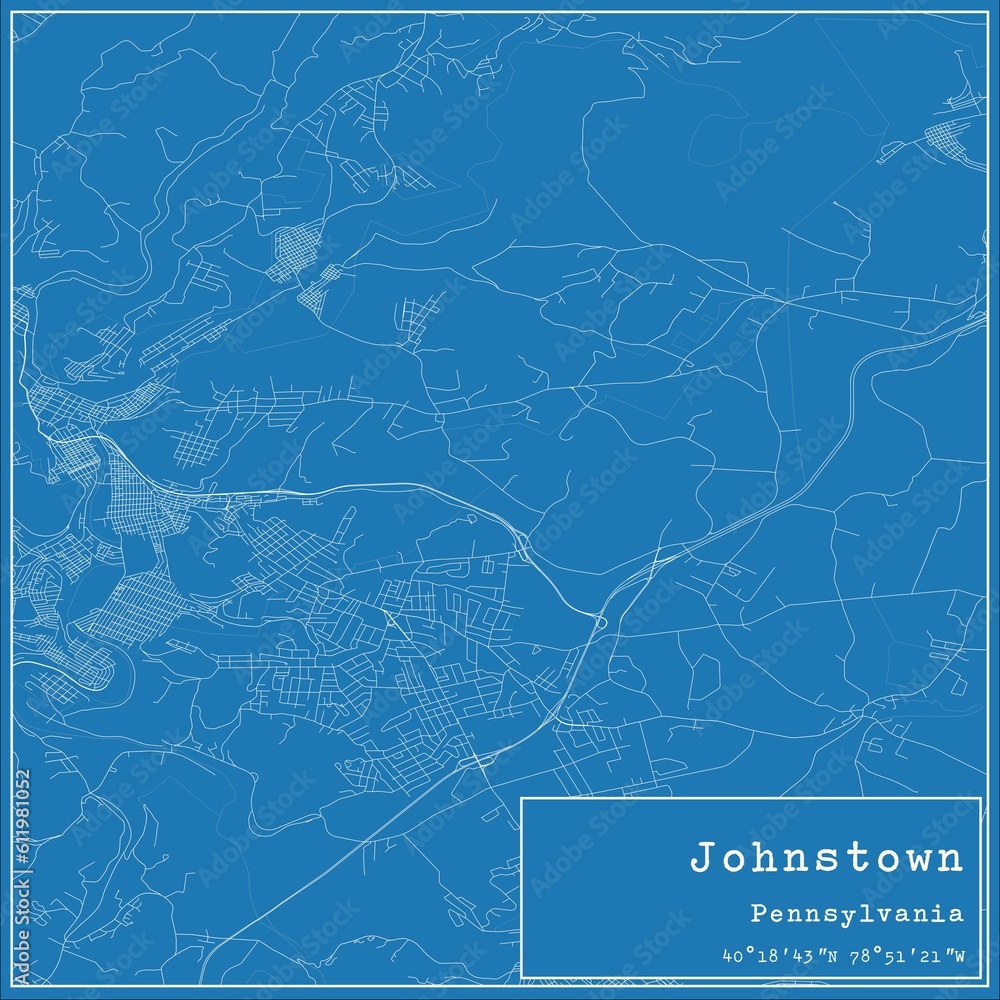 Blueprint US city map of Johnstown, Pennsylvania. Blueprint US city map of Johnstown, Pennsylvania.