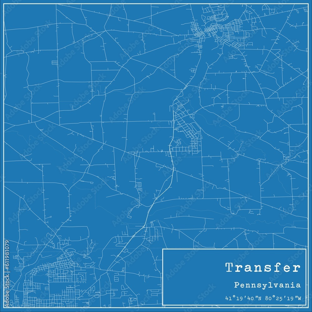 Blueprint US city map of Transfer, Pennsylvania.
