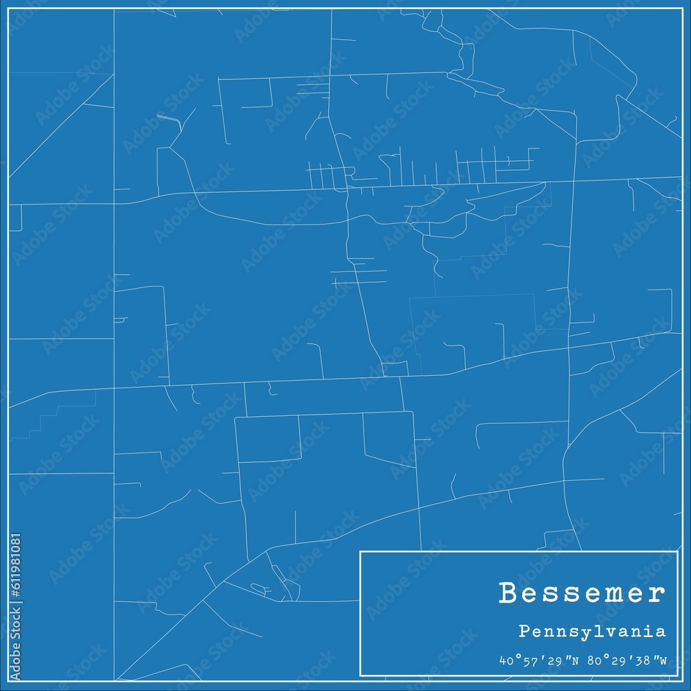 Blueprint US city map of Bessemer, Pennsylvania.
