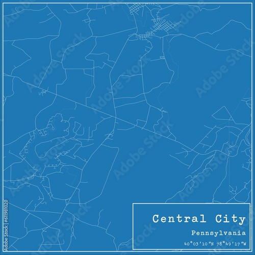 Blueprint US city map of Central City, Pennsylvania.