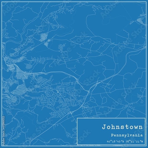 Blueprint US city map of Johnstown, Pennsylvania.