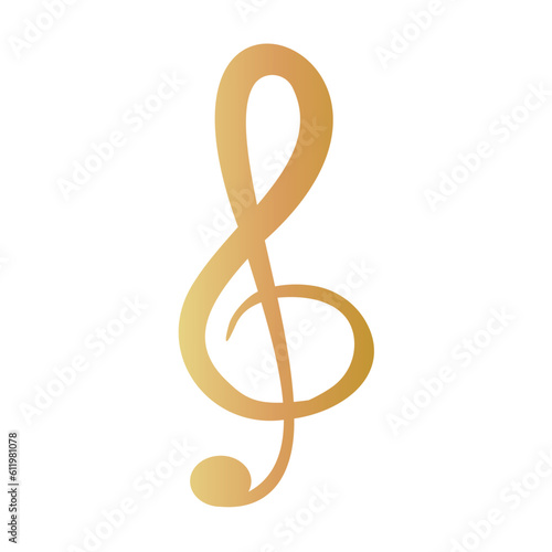 Musical clef in golden color on transparent background, for music designs