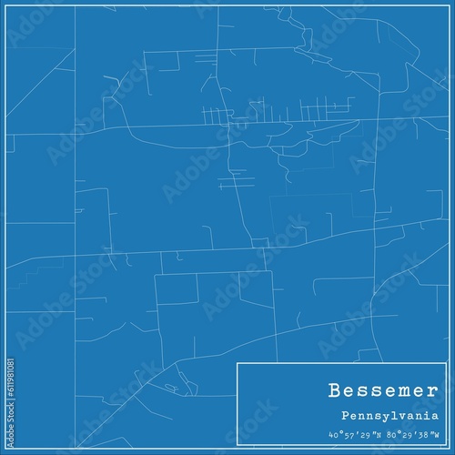 Blueprint US city map of Bessemer, Pennsylvania.