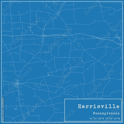 Blueprint US city map of Harrisville, Pennsylvania. photo