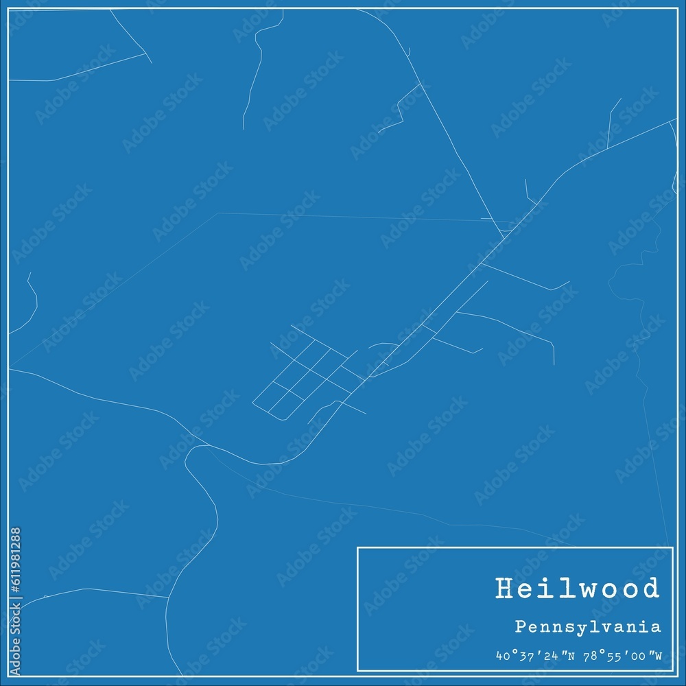 Blueprint US city map of Heilwood, Pennsylvania.