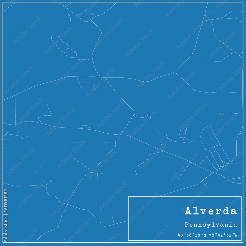 Blueprint US city map of Alverda, Pennsylvania. Blueprint US city map of Alverda, Pennsylvania.