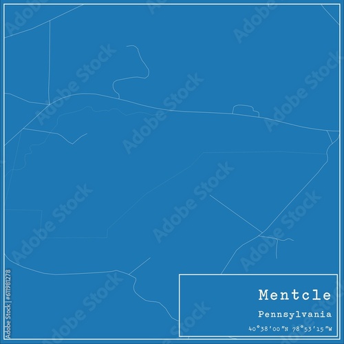 Blueprint US city map of Mentcle, Pennsylvania.