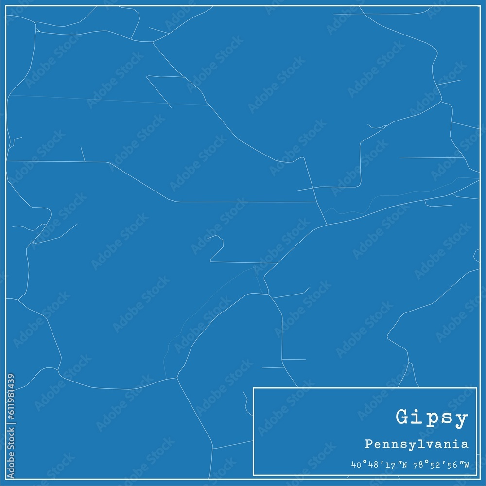 Blueprint US city map of Gipsy, Pennsylvania.