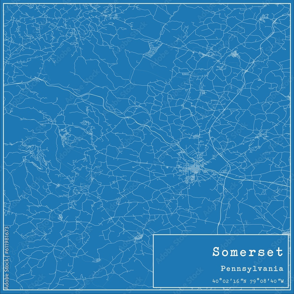 Blueprint US city map of Somerset, Pennsylvania.