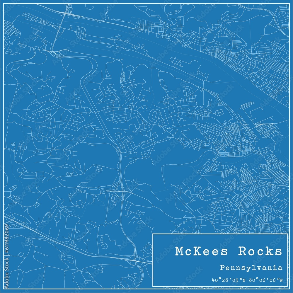 Blueprint US city map of McKees Rocks, Pennsylvania.