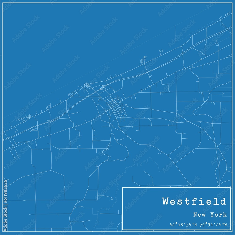 Blueprint US city map of Westfield, New York.