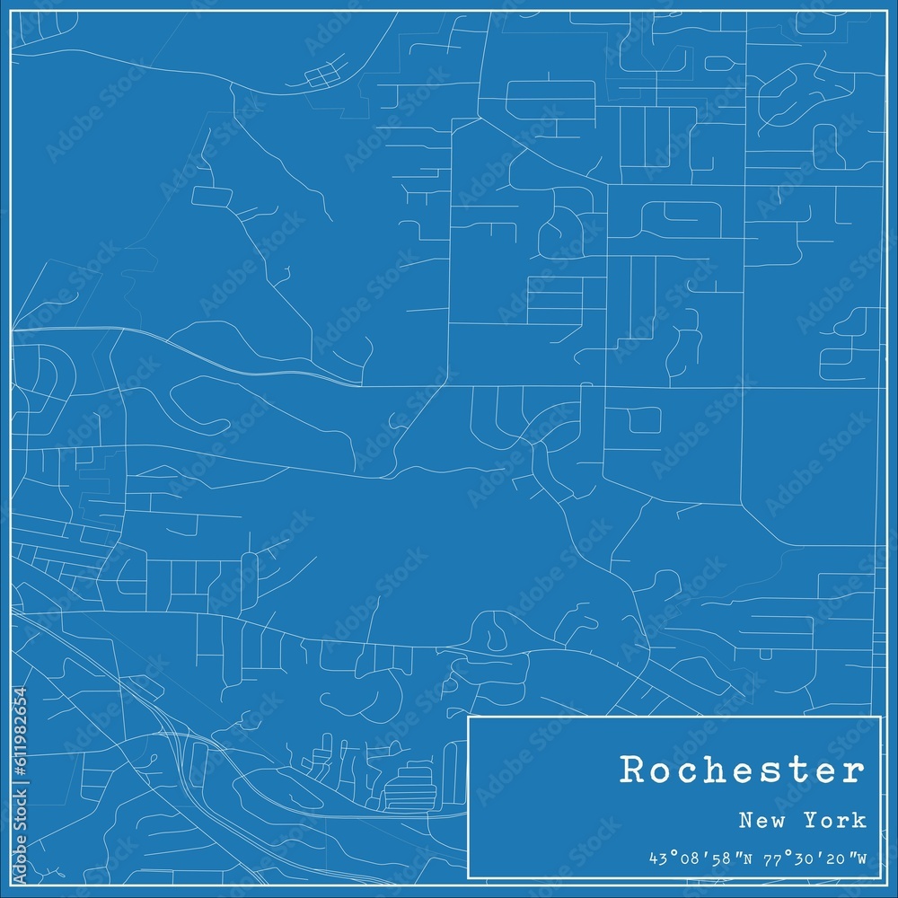 Blueprint US city map of Rochester, New York.