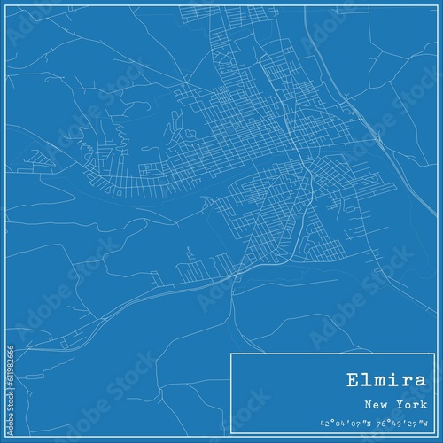 Blueprint US city map of Elmira, New York.