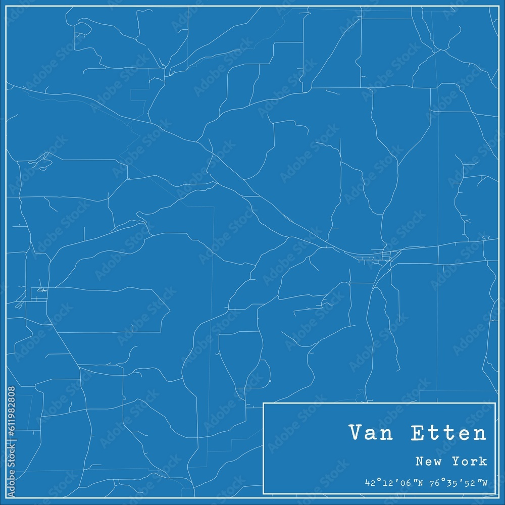 Blueprint US city map of Van Etten, New York.