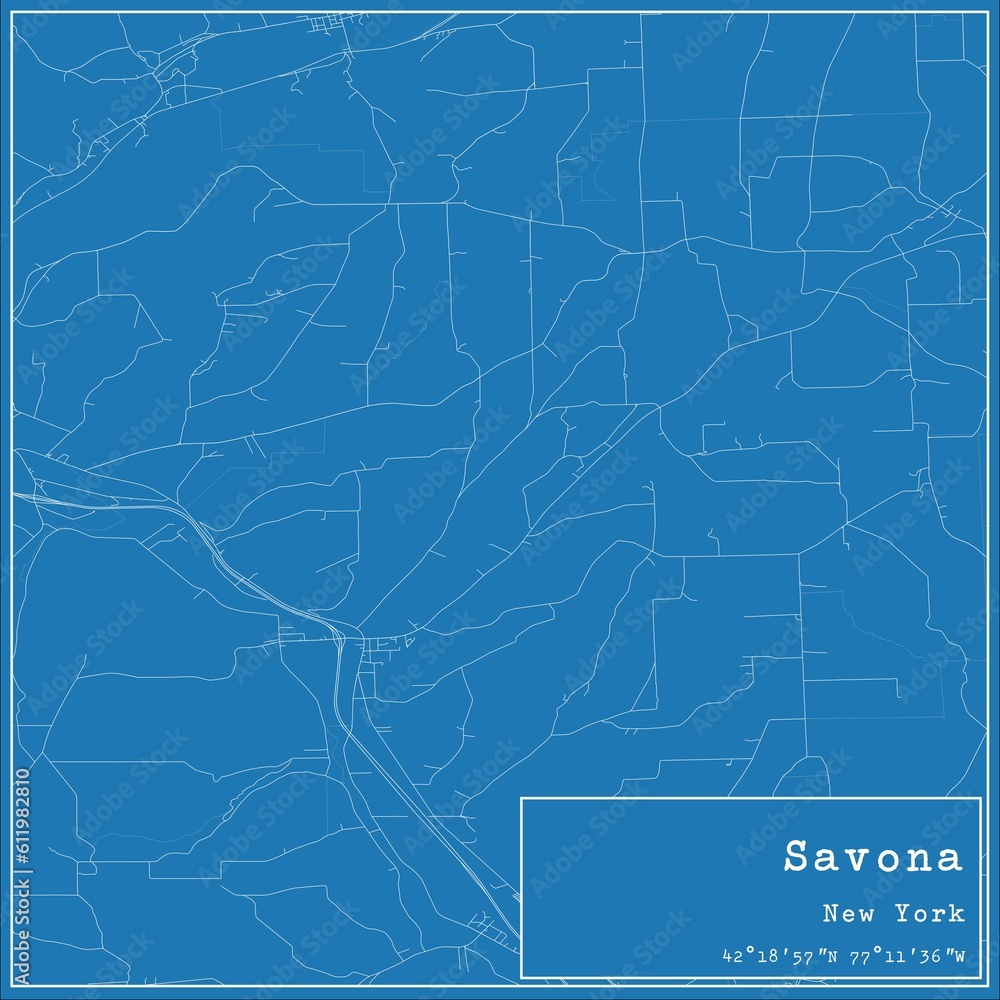 Blueprint US city map of Savona, New York.