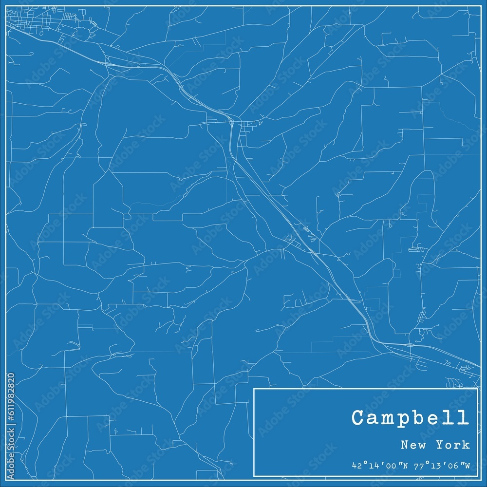 Blueprint US city map of Campbell, New York.