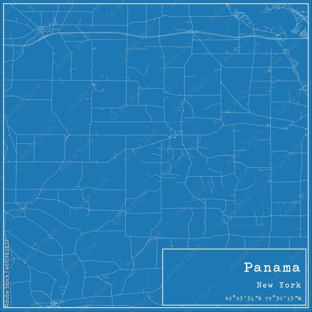Blueprint US city map of Panama, New York.