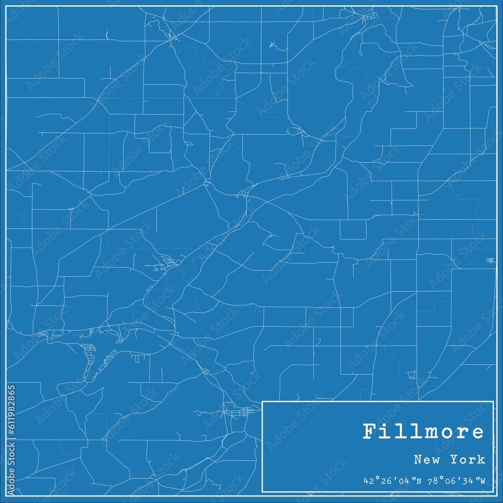 Blueprint US city map of Fillmore, New York.