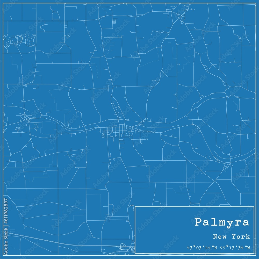 Blueprint US city map of Palmyra, New York.