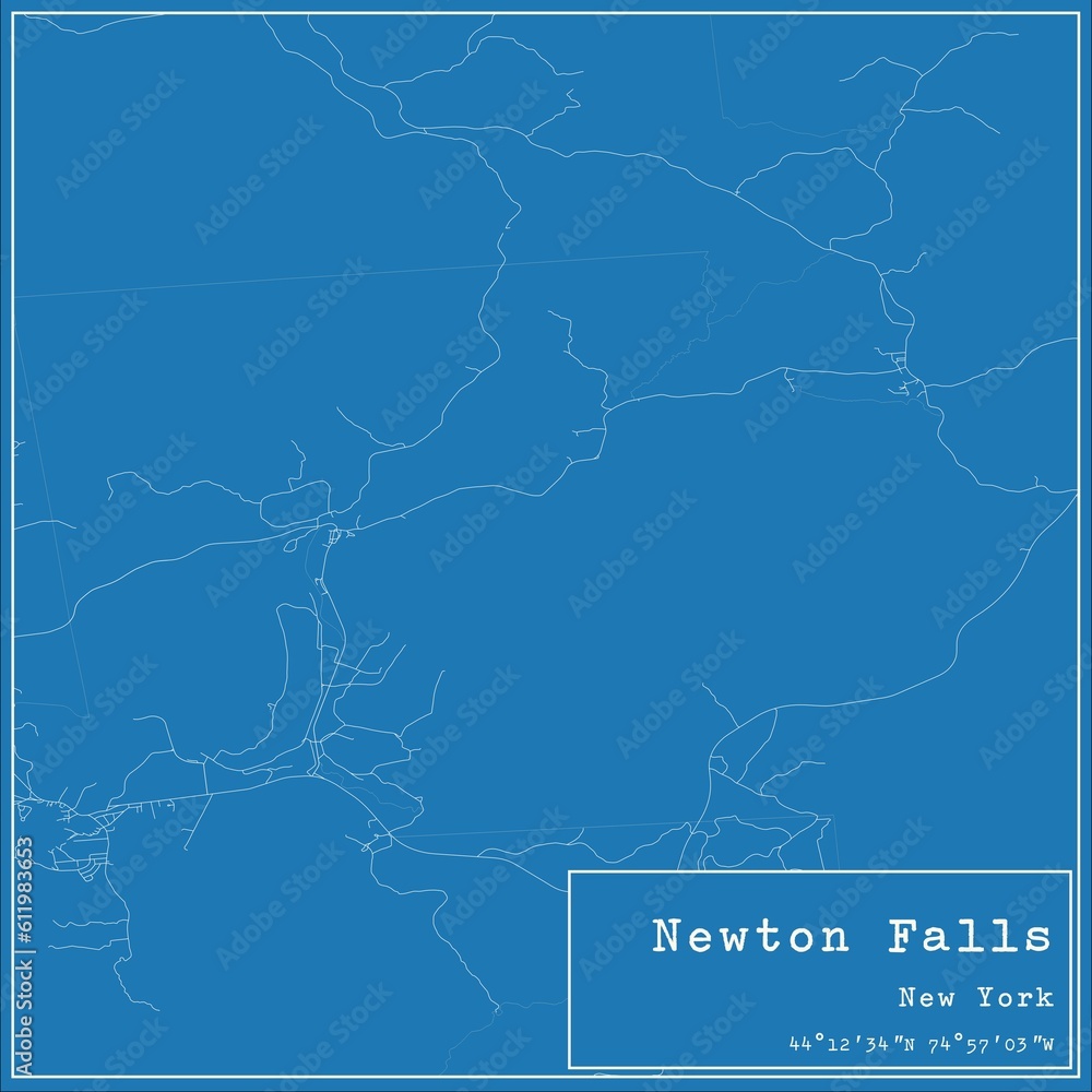 Blueprint US city map of Newton Falls, New York.