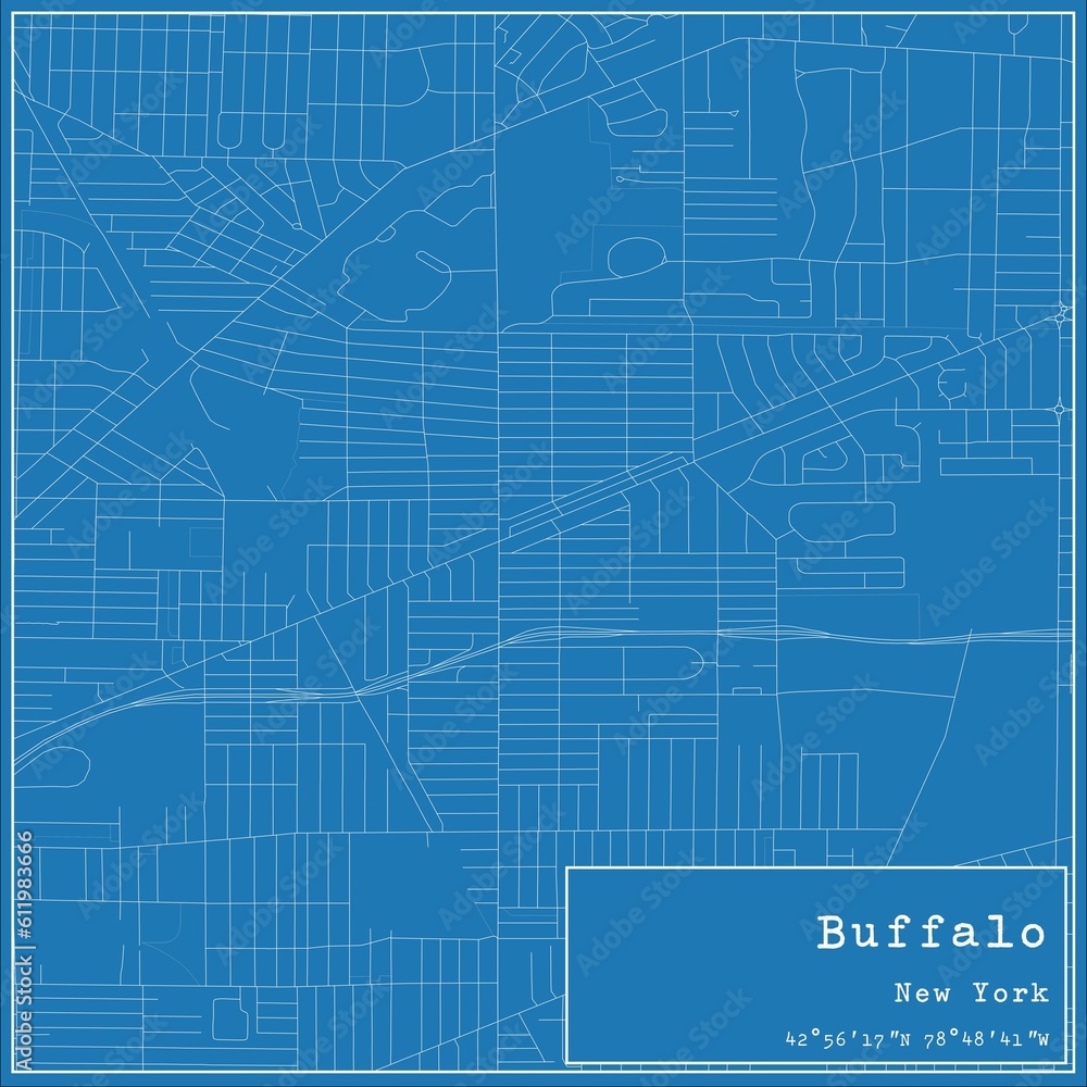 Blueprint US city map of Buffalo, New York.