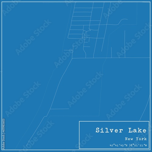 Blueprint US city map of Silver Lake, New York.