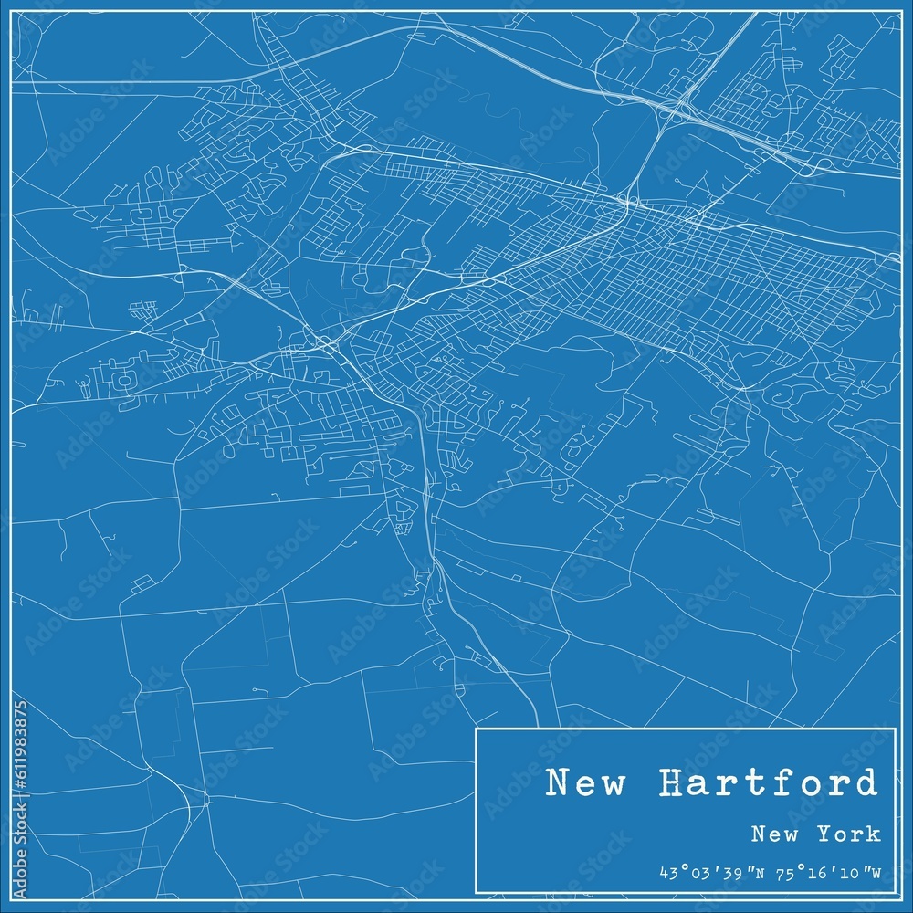 Blueprint US city map of New Hartford, New York.