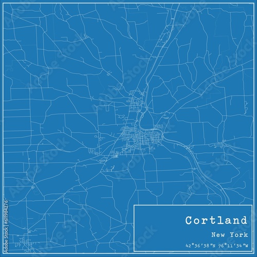 Blueprint US city map of Cortland, New York. photo