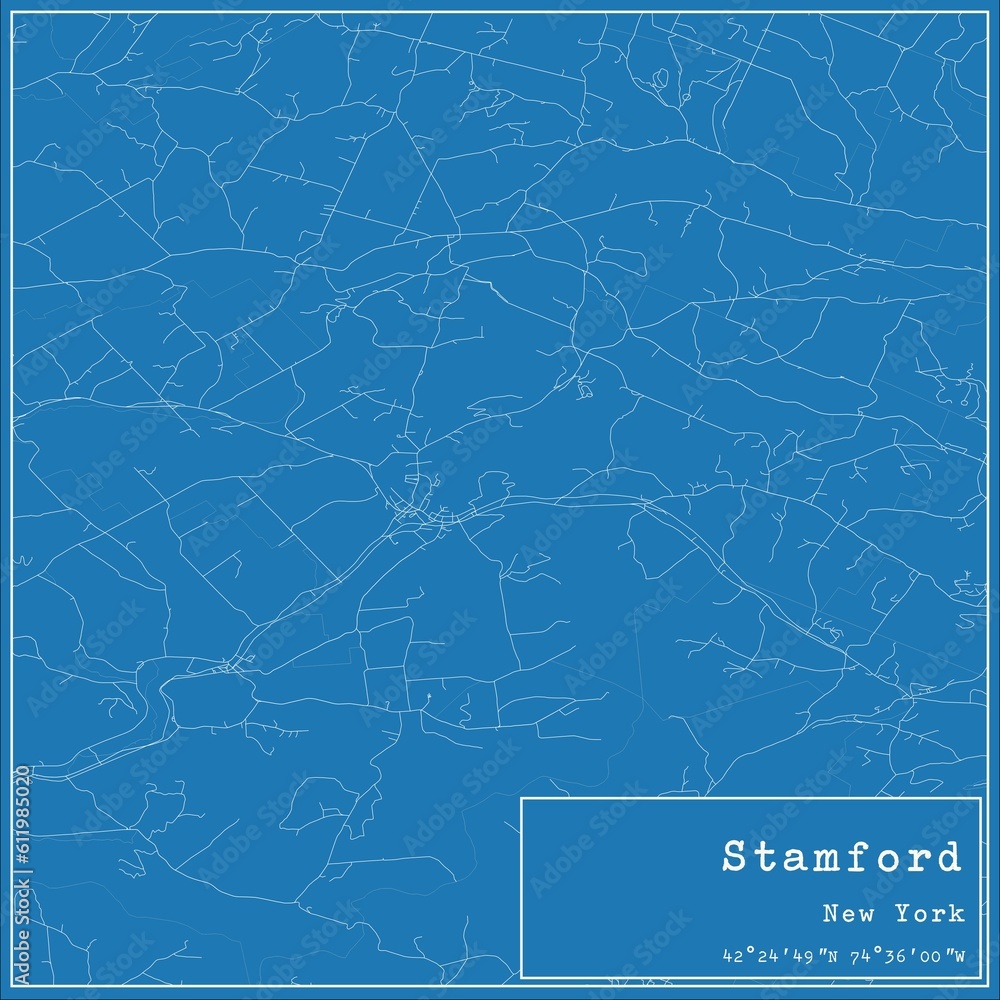 Blueprint US city map of Stamford, New York.