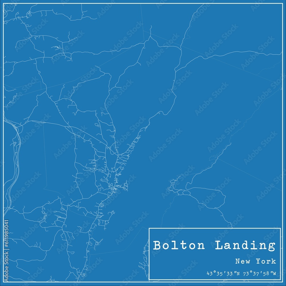 Blueprint US city map of Bolton Landing, New York.