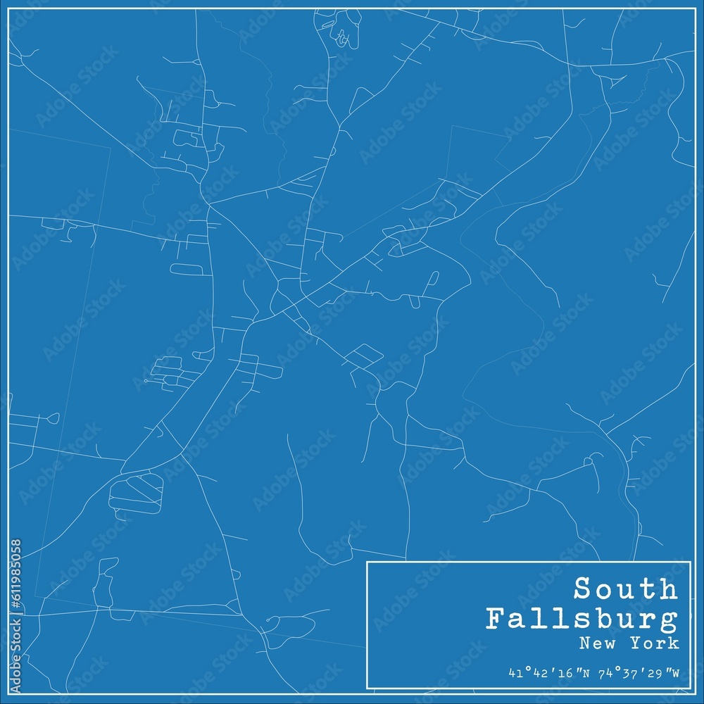 Blueprint US city map of South Fallsburg, New York.