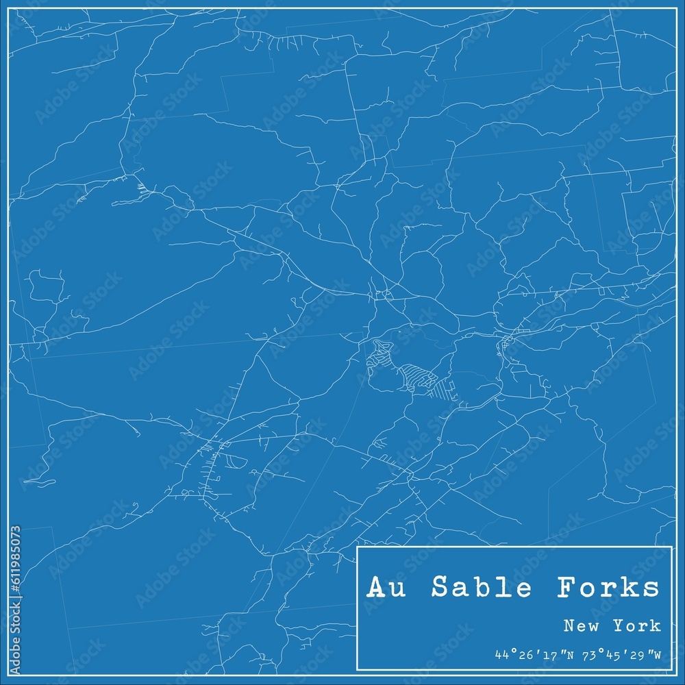 Blueprint US city map of Au Sable Forks, New York. Stock Illustration