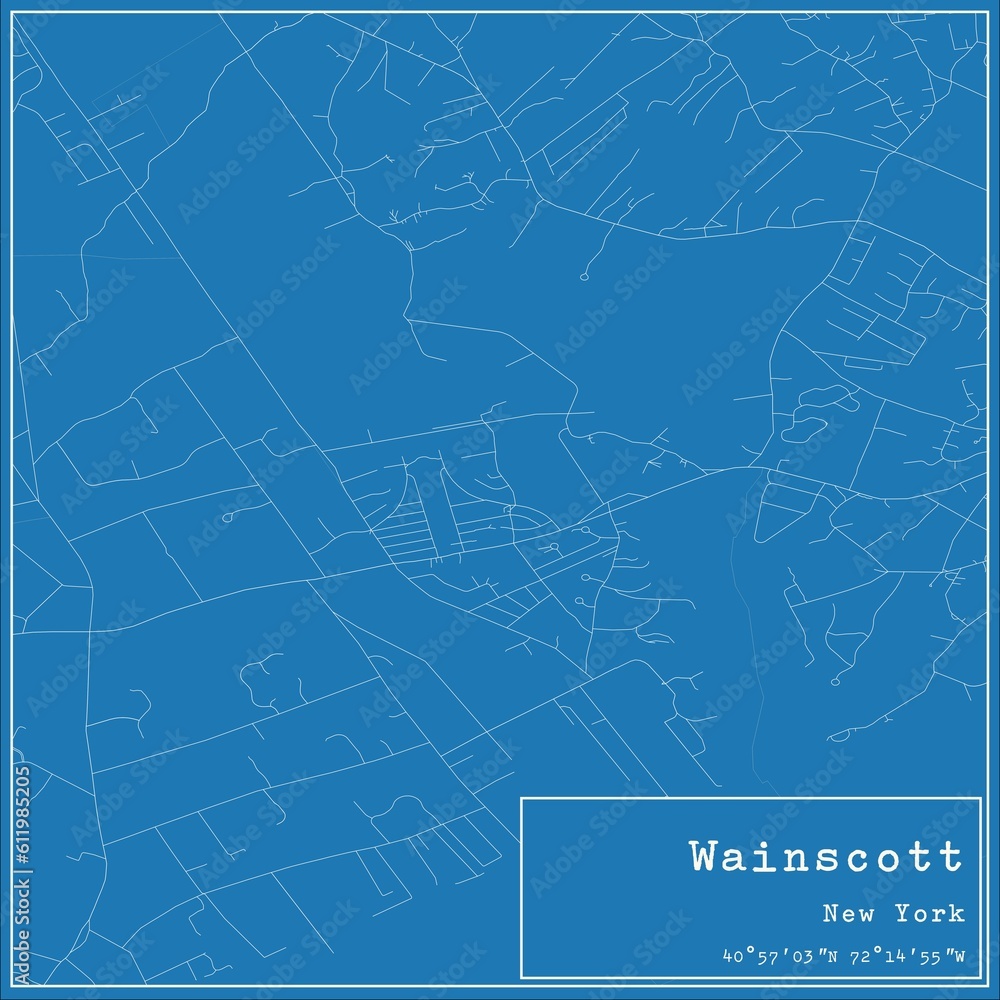 Blueprint US city map of Wainscott, New York.