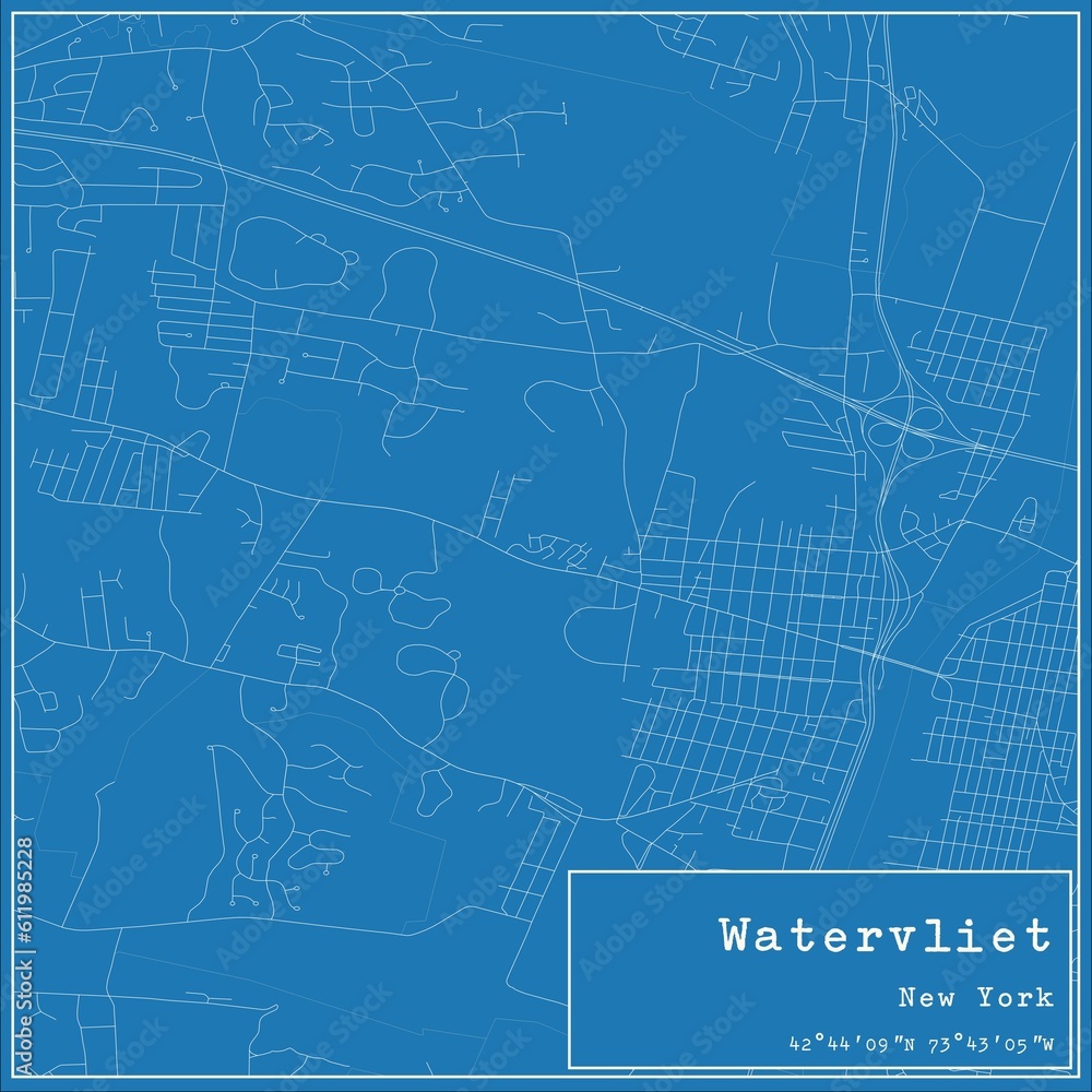 Fototapeta premium Blueprint US city map of Watervliet, New York.