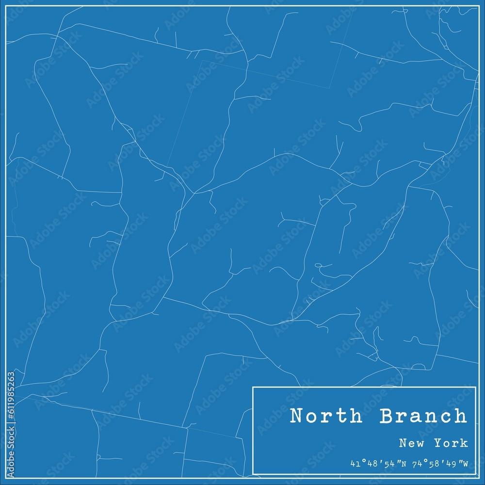 Blueprint US city map of North Branch, New York.