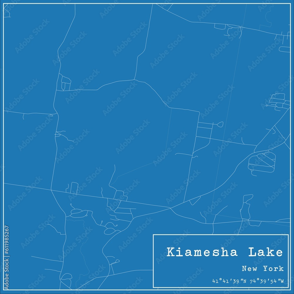 Blueprint US city map of Kiamesha Lake, New York.