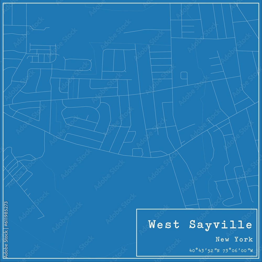 Fototapeta premium Blueprint US city map of West Sayville, New York.