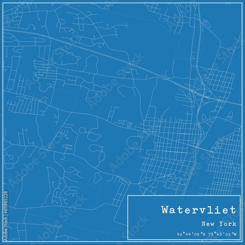 Blueprint US city map of Watervliet, New York. photo