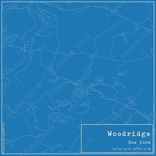 Blueprint US city map of Woodridge  New York.