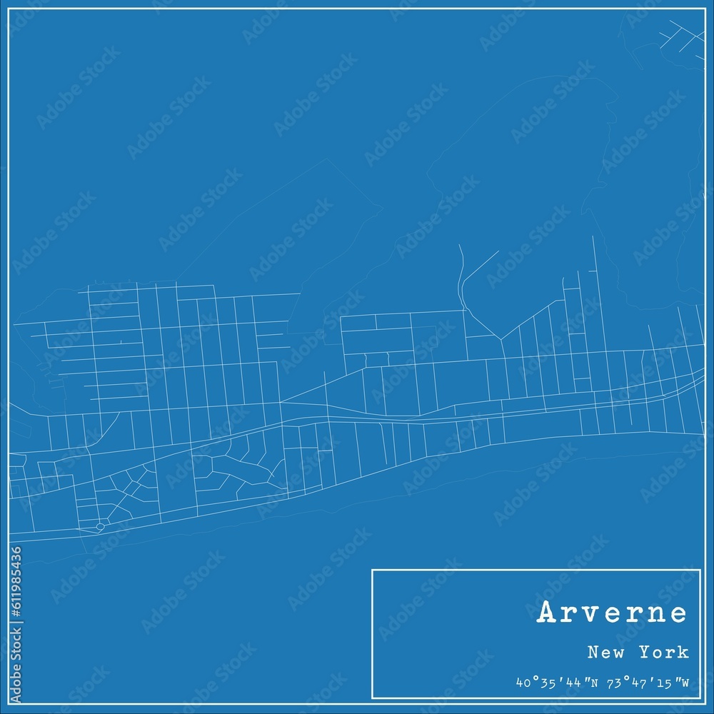 Blueprint US city map of Arverne, New York.