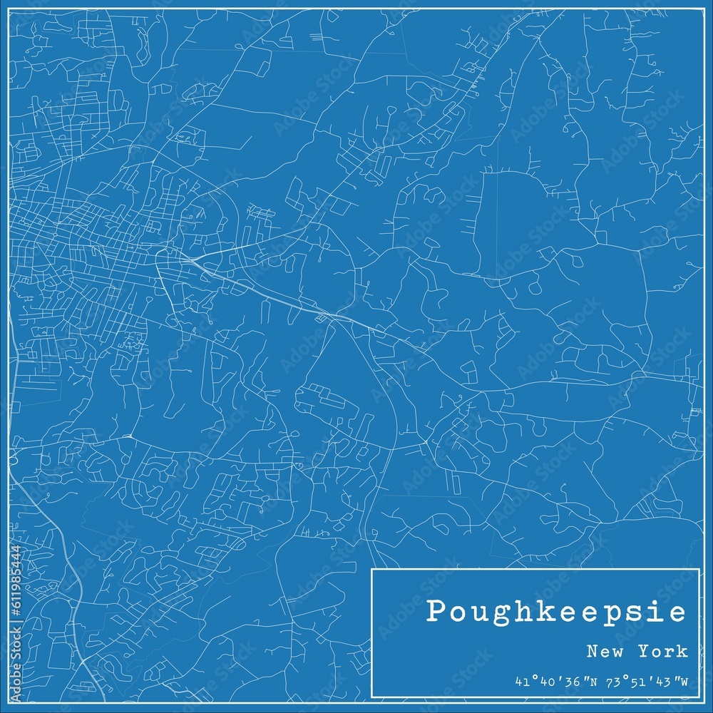 Blueprint US city map of Poughkeepsie, New York.