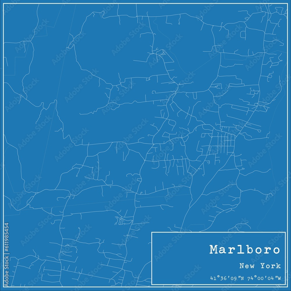 Blueprint US city map of Marlboro, New York.