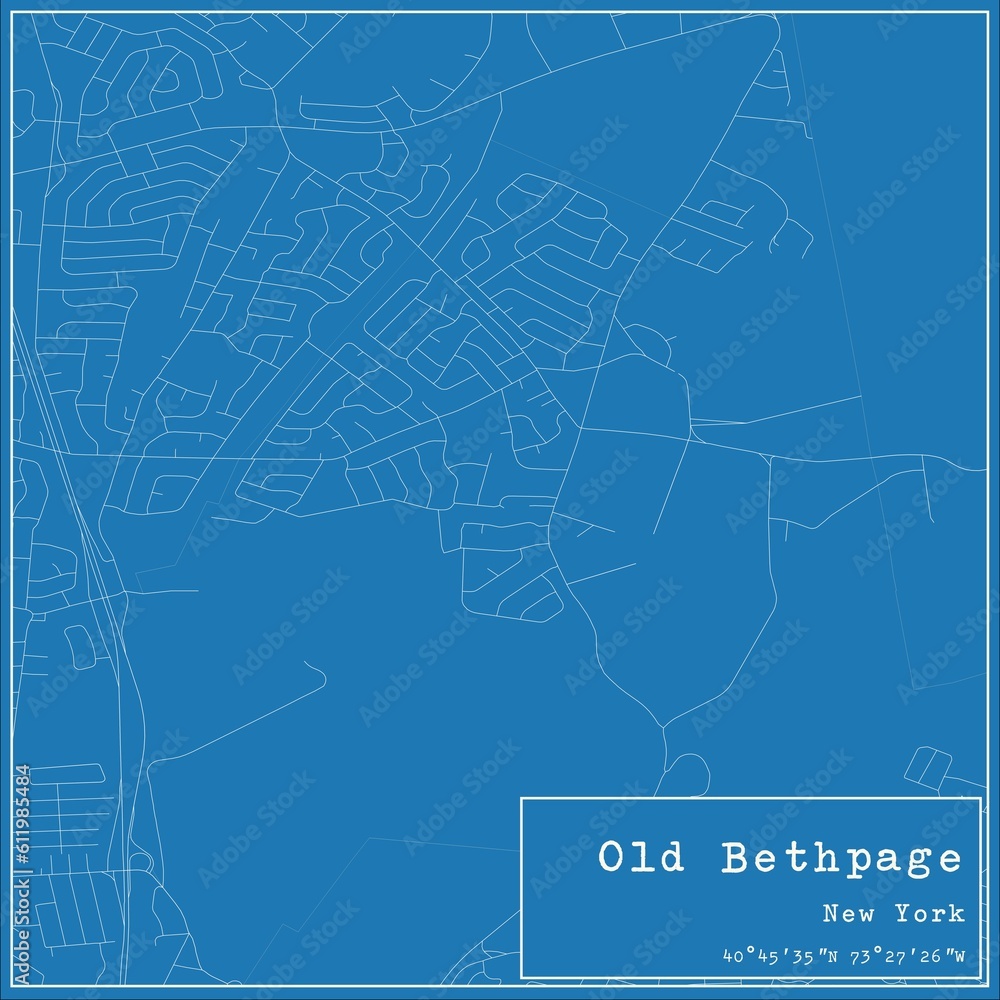 Blueprint US city map of Old Bethpage, New York.