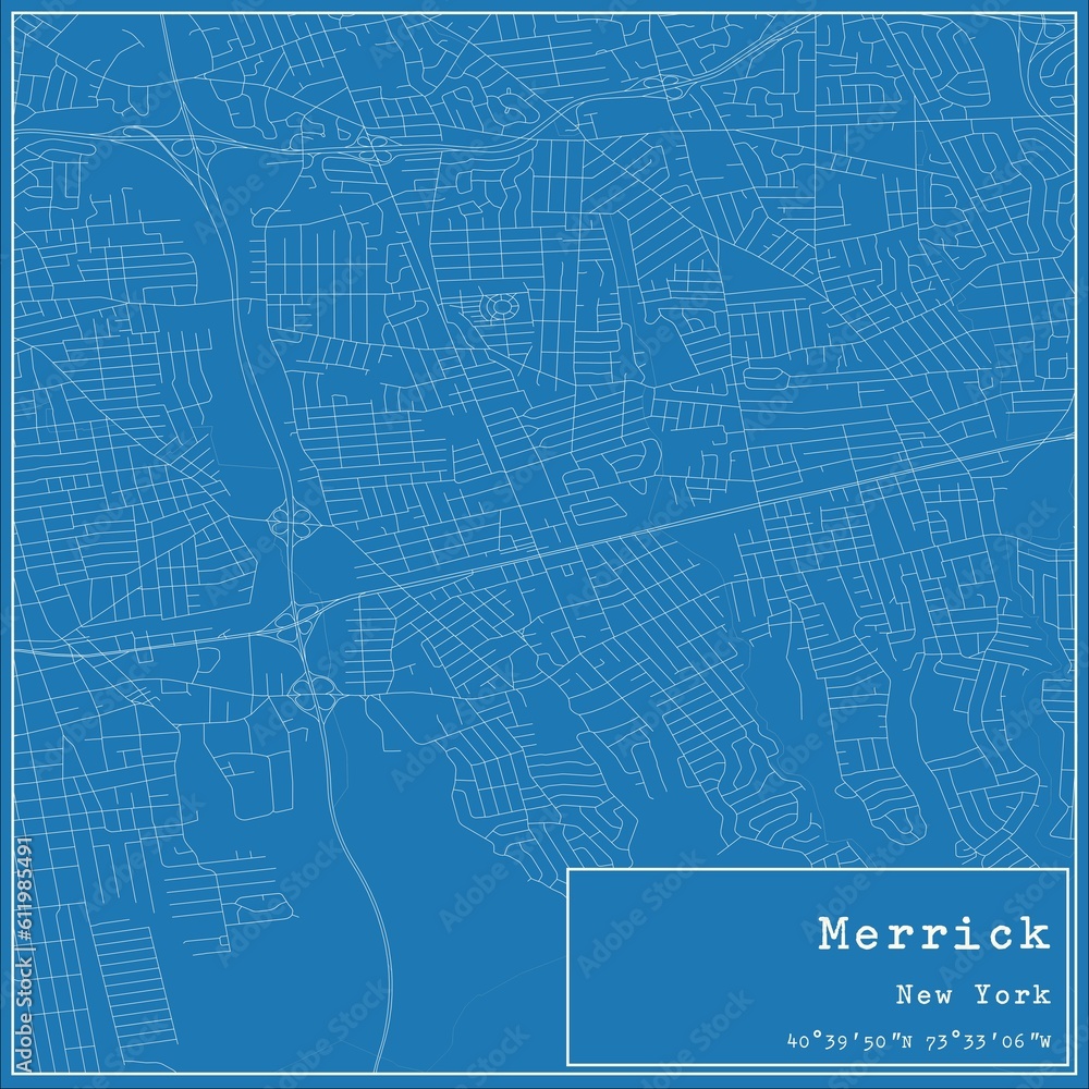 custom made wallpaper toronto digitalBlueprint US city map of Merrick, New York.