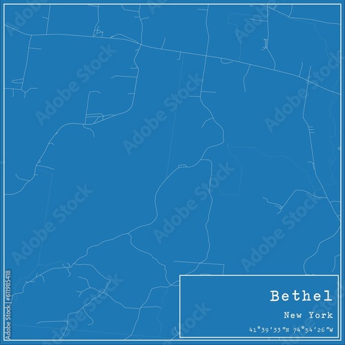 Blueprint US city map of Bethel, New York.