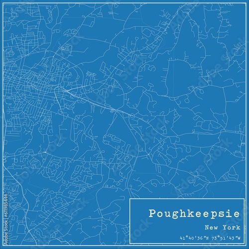 Blueprint US city map of Poughkeepsie, New York.