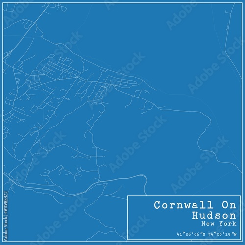 Blueprint US city map of Cornwall On Hudson, New York. photo