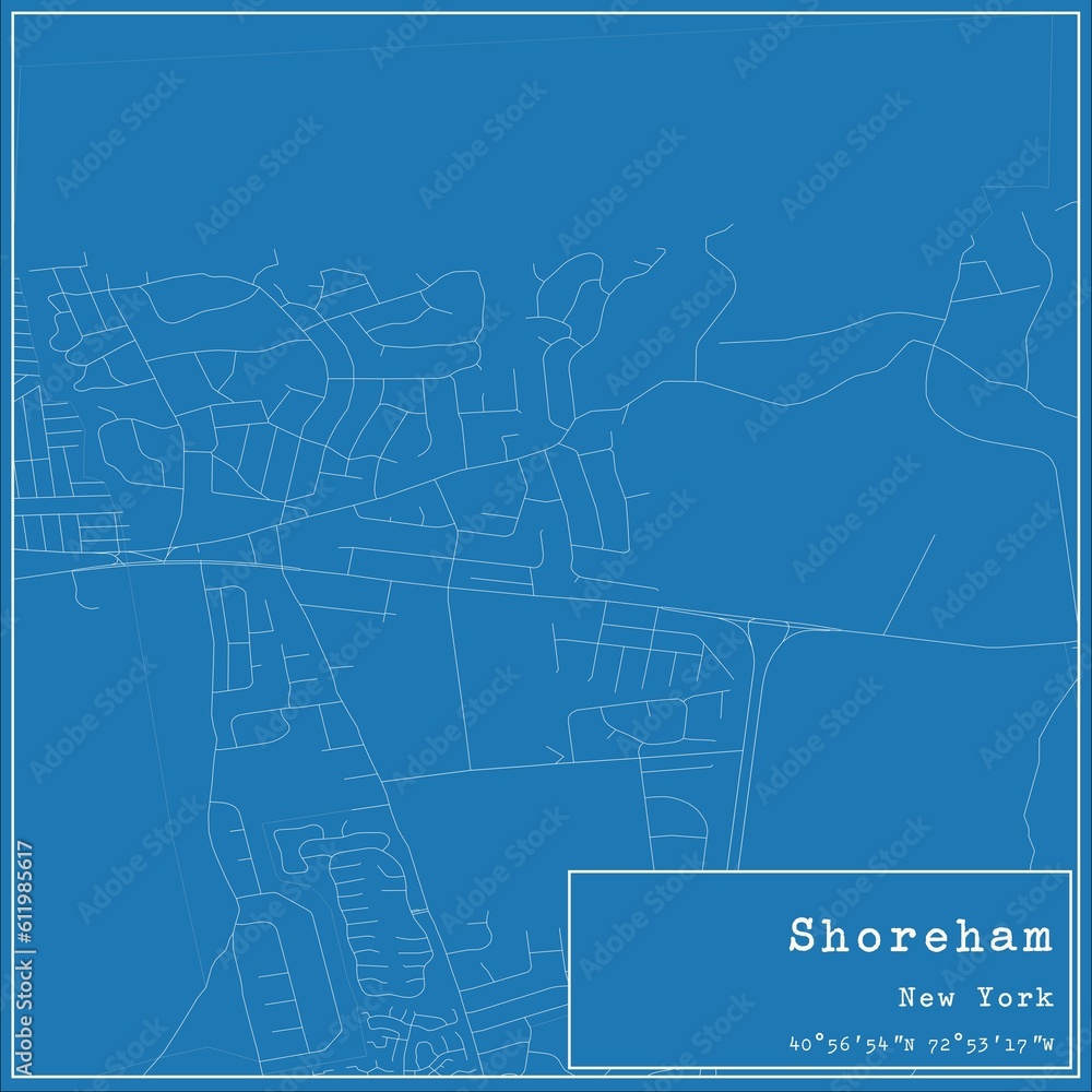 Blueprint US city map of Shoreham, New York. Blueprint US city map of Shoreham, New York.